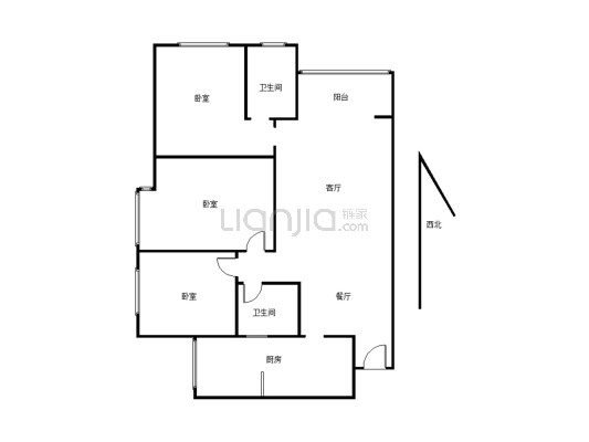 紫云公园 大型小区 三室两厅双卫 清水 户型方正-户型图