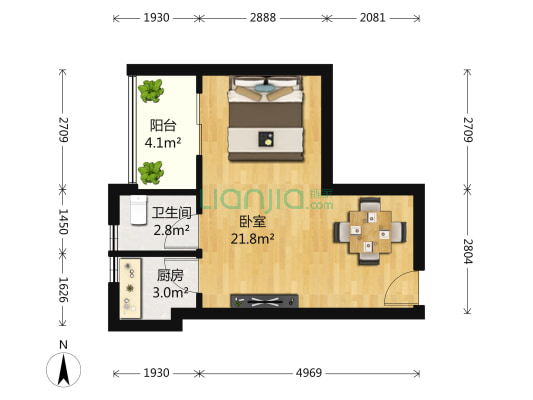 21世纪国际公寓东区 1室0厅1卫 43平方