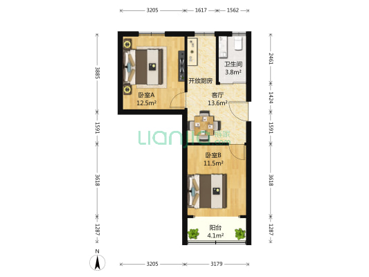 中央路（鼓楼） 2室1厅1卫 56平方