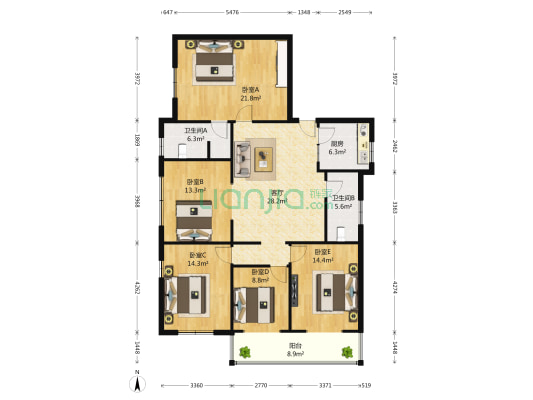 莫愁大厦 5室1厅2卫 180平方