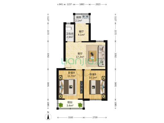 华太小区 2室2厅1卫 64平方