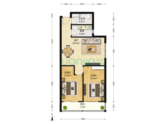成寿寺路25号院 2室1厅1卫 98平方