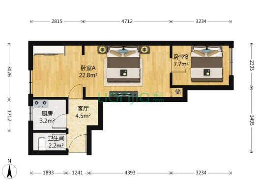 新外大街甲28号 2室1厅1卫 47平方