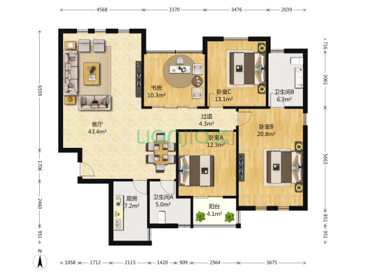 普罗旺世罗曼维森东院 4室1厅2卫 176平方