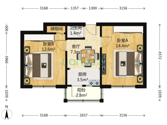 桃园南街10号院 2室1厅1卫 55平方