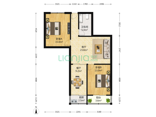 北洋小区 2室2厅1卫 87平方