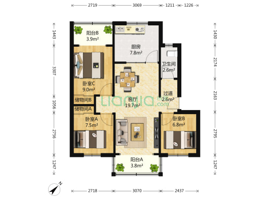 星河小区 3室1厅1卫 83平方