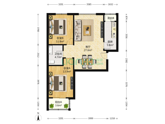 天泰苑A8区 2室1厅1卫 89平方