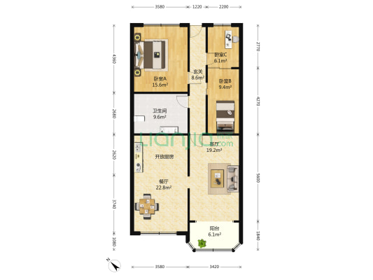 华教大厦 3室2厅1卫 132平方