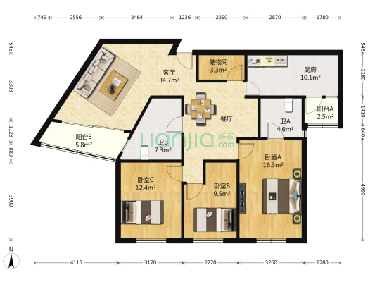 金兰花苑 4室2厅2卫 165平方