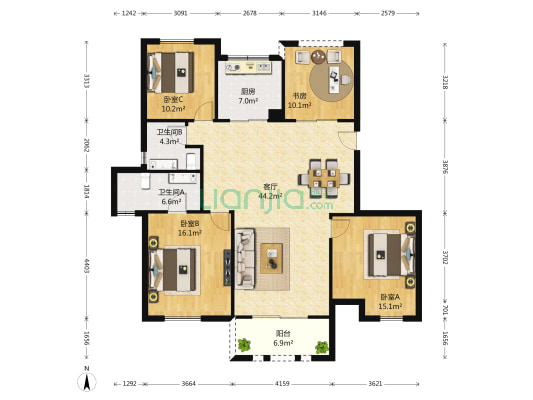 紫金伴山A区 4室1厅2卫 147平方