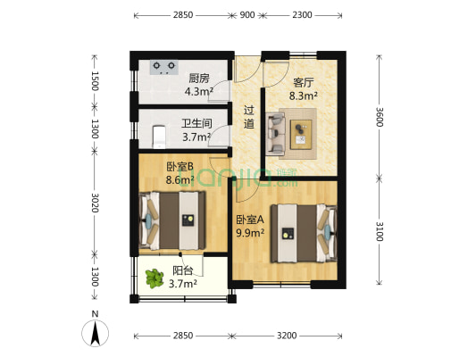 华陇建中小区 2室1厅1卫 64平方