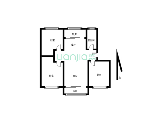 房子是经典的三房，边户，步梯房，公摊小，实用面积大-户型图