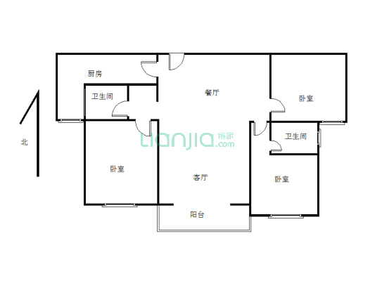 元辰 城中花园三室两厅一厨两卫-户型图
