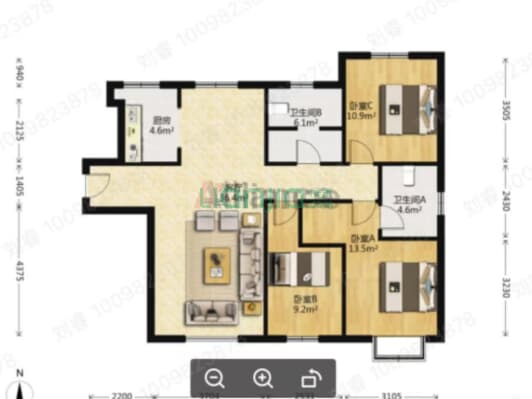 满二税费低，三阳户型格局方正，全天采光无遮挡-户型图
