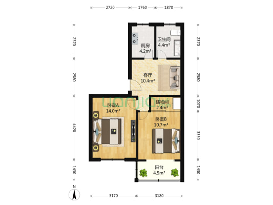 梅陇路394弄 2室1厅1卫 66平方