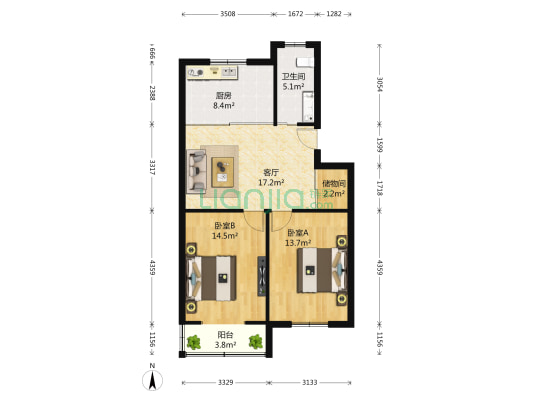 百步街1号 2室1厅1卫 93平方