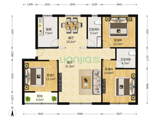 逢源综合楼 3室2厅2卫 135平方