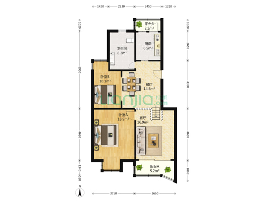 恒力苑 2室2厅1卫 97平方