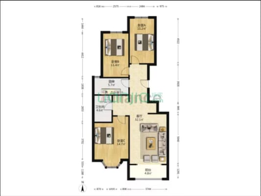 房本满二，税费低，南北通透通风好，采光好，-户型图