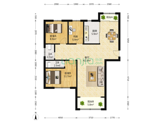 富锦苑 3室2厅2卫 136平方