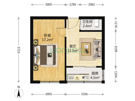 锦虹北园 1室1厅1卫 50平方