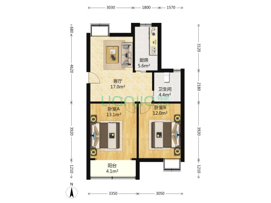 民富家园 2室1厅1卫 75平方