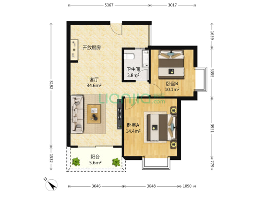 上海城（南岸） 2室1厅1卫 85平方