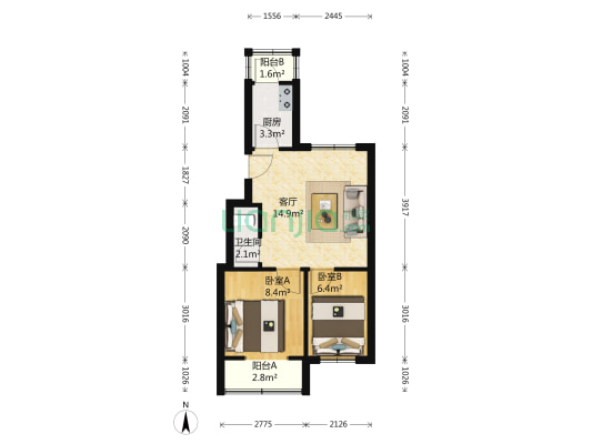 45所2区 2室1厅1卫 56平方