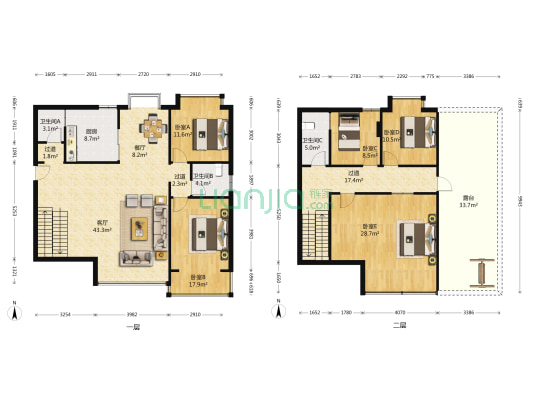 泽丰花园 5室2厅3卫 215平方