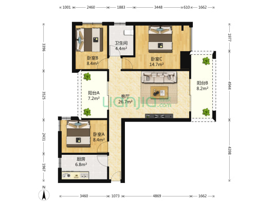 招鑫公馆 3室1厅1卫 103平方