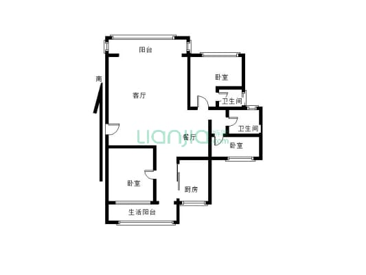 锦绣香江精装二手房电梯房高层三房户型好一梯两户-户型图