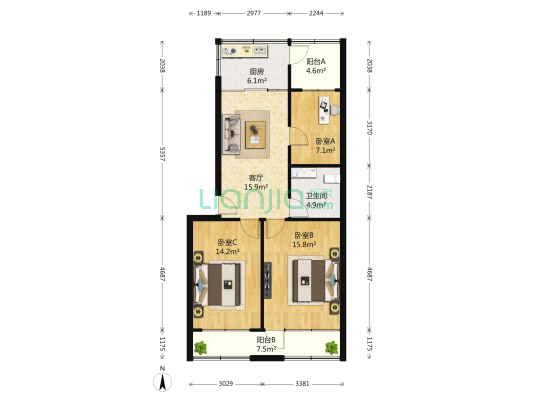 五环小区 3室1厅1卫 87平方
