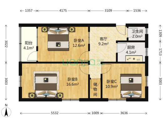 兴元一路9号小区 3室1厅1卫 89平方