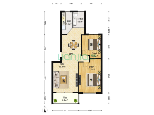 协众雅居 2室1厅1卫 94平方