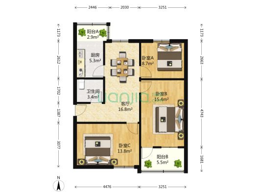 嵩山南路4号院 3室1厅1卫 79平方