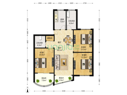 德园路375弄 3室2厅2卫 126平方
