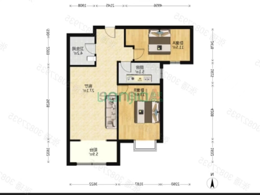 华阳路 双塔区 全南两居中高楼层-户型图