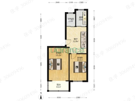 集中供暖，免费停车，户型方正，南北通透-户型图