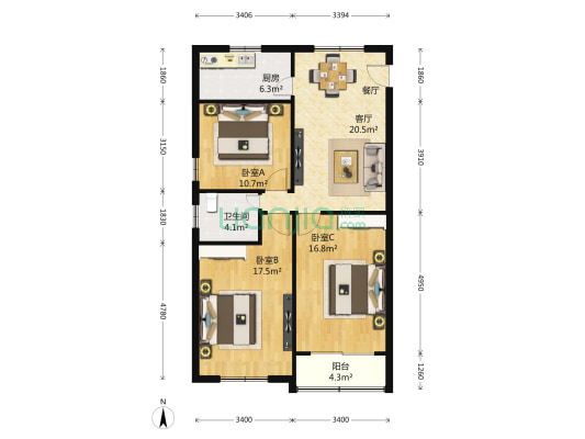 延吉大楼 3室1厅1卫 114平方