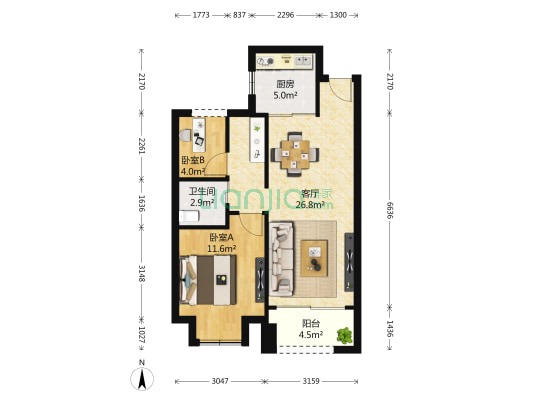 融侨观邸二期 2室1厅1卫 77平方