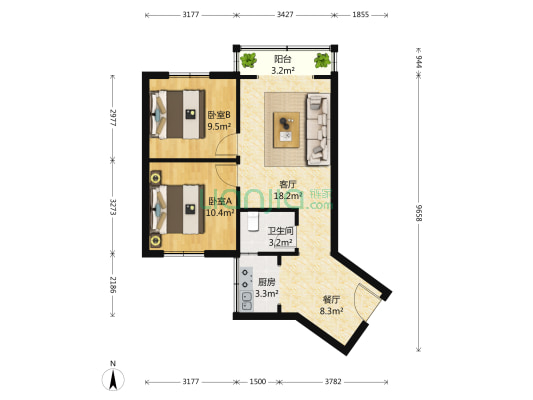 龙丽园 2室2厅1卫 69平方