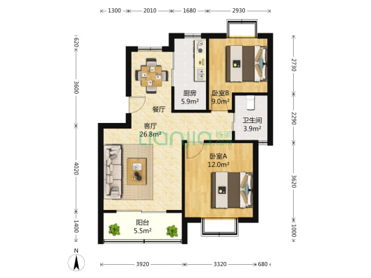 海尚明月苑 2室1厅1卫 82平方