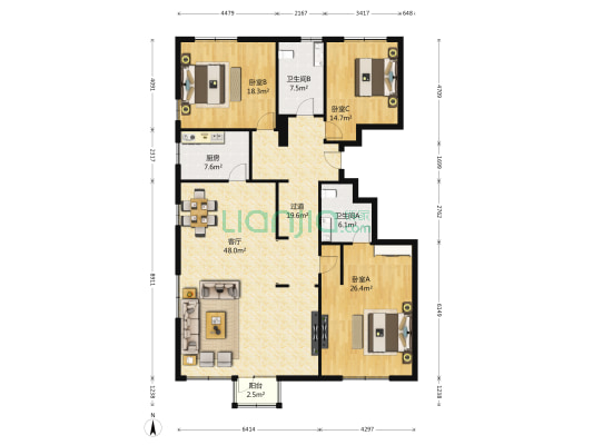 尊品庭苑 3室1厅2卫 196平方