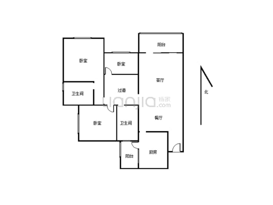 城北 品质小区 三室两厅清水 户型方正 适合居住-户型图