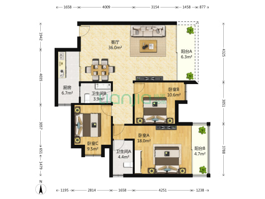 云天锦绣前程 3室1厅2卫 117平方
