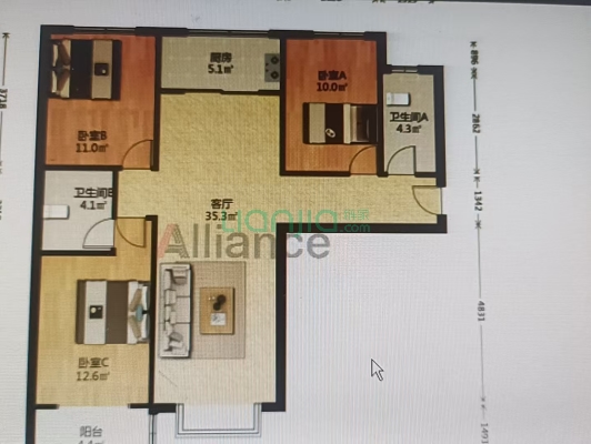 新上房源，明厨明卫大三居室，带车位，带地下室。-户型图