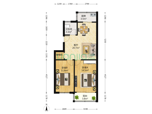 金舟花园 2室1厅1卫 68平方