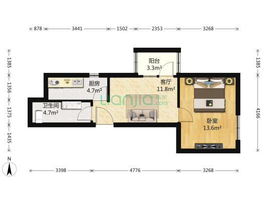 紫芳园一区 1室1厅1卫 53平方
