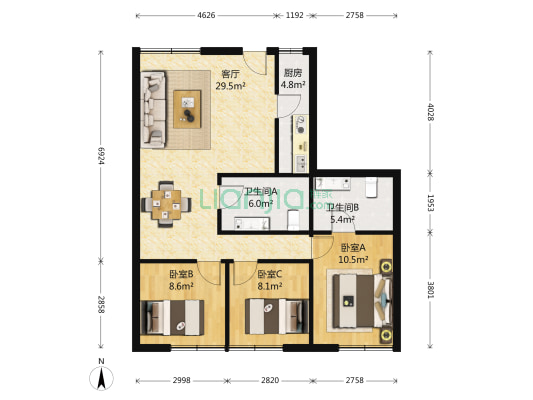 庄胜商住楼 3室1厅2卫 117平方